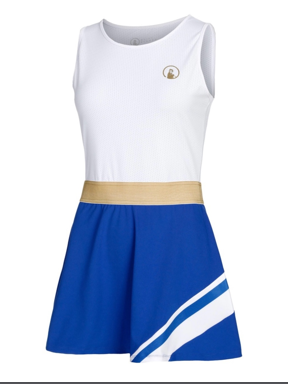 White & Royal Blue Athletic Dress with Gold Waistband